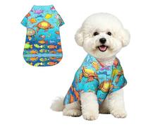Turtle and Fish S Pet Hawaiian Shirt for Small Dogs-Cute Summer Beach Outfit for Puppy, Soft Breathable Cat Clothes with Buttons