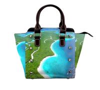 Turtle and Fish Women Top Handle Shoulder Bag Personality Rivet Satchel Tote Middle Size Handbag Purse Bag, An Island in the Ocean, One Size
