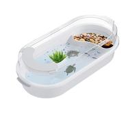 Turtle Aquarium, Clear Baby Turtle Tank, 13.78 x 7.87 x 5.91 inches, Multi Functional Reptile Habitat, Basking Platforms Swimming Area for -wzlins, Crayfish, and Hermit Crabs (White)