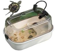 Turtle Aquarium Habitat, Transparent Turtle Tank Kit, with Basking Lamp + 3-layer Filter, Large Platform Turtle Ecological Cylinder, for Small Reptiles, Tortoises, Hermit Crabs