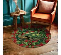 Turtle Area Rug, Christmas Festive Holly Berries Christmas Green Non-Slip Home Indoor Doormat Accents Rug Non Shedding Bathroom Bedside Entryway Door Decor 3' X 3'