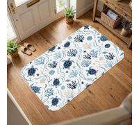 Turtle Area Rug, Coastal Nautical Coral Shell Summer Navy Blue Non-Slip Aesthetic Rectangle Home Floor Carpet Rugs for Living Room Bedroom Under Table Dining Decor 5' X 7'