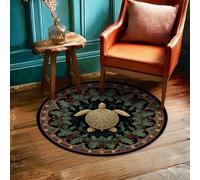 Turtle Area Rug, Nature Traditional Holly Berries Fall Green Non-Slip Round Doormat Throw Rug Edge Binding Laundry Room Bathroom Doorway Entryway Decor 3' X 3'