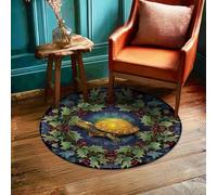 Turtle Area Rug, Winter Nature Holly Berries Winter Green Low Pile Sponge Aesthetic Circle Home Doormat Accents Rug Bathroom Bedside Entryway Door Decor 3' X 3'