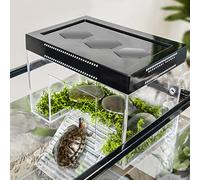 Turtle Basking Platform Adjustable Height Hanging Topper Habitat with Lid and Ramp, 25×16×16 cm Clear PC Small Above Tank Aquarium Enclosure for Baby Land Turtles Red Eared SlidersSmall Reptiles