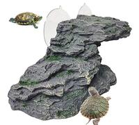 Turtle Basking Platform Reptile Climbing Shale Resin Step Ledge Stone Aquarium Ornament Rock Landscaping Decoration with Suction Cups for Frogs Newts Amphibians Lizard (Medium:8.2”Lx3.3”Wx3.1”H)