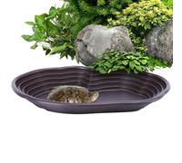 Turtle Bath Pool - Round Hole Design Big Reptile Tank Supplies | Aquarium Ornament Bath Pool with Drainage Tube for Bearded Dragon, Large Turtle Bathtub for Turtles - Lizards Amphibians