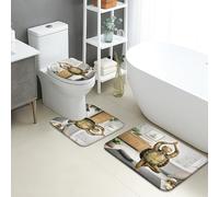 Turtle Bathroom Mat Sets 3 Piece, Rustic Green Ocean Creatures Absorbent Non Slip Toilet Rugs U Shaped Washable, Coastal Ocean Quick Dry Flannel Bathroom Rug Set