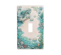 Turtle Bathroom Single Light Switch Cover Plate, Ocean Nature Water Lily Coral Summer Turquoise Plastic Standard Size Switch Plate Decorative for New Apartment Home Bedroom Office Decor (Single)