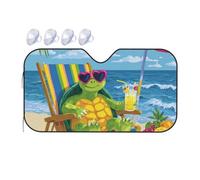 Turtle, Beach,Drinks Juice. Car Windshield Sun Shade, Accordion Foldable Auto Sun Visor Protector For Car Truck Suv, Uv & Sun Blocker, Keeps Vehicle Cool, Easy To Install & Store 51" X 27.5"