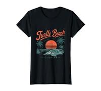 Turtle Beach Florida Sunset Palm Tree Nature Value Graphic T-Shirt, Women, Black, XS