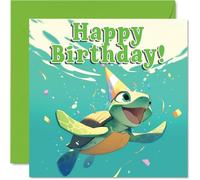 Turtle Birthday Cards - Sealife Party - Happy Birthday Card for Son Daughter Brother Sister Grandson Granddaughter Niece Nephew Cousin, 145mm Bday Greeting Cards