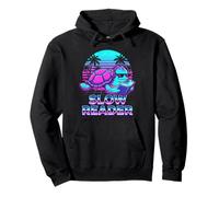 Turtle Book Reading Slow Reader Retro 80s Synthwave Pullover Hoodie