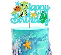 Turtle Cake Topper Sea Turtle Happy Birthday Cake Decorations for Boys Girls Glitter Turtle Theme Party Decoration Supplies