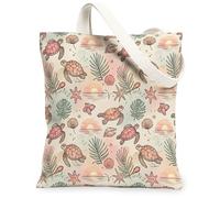 Turtle Canvas Tote Bag for Women, Summer Beach Sunset Starfish Summer Pastel Peach Washable Reusable Market Tote Bag for Shopping Brunch Park Library Day Trips 13x15 Inch