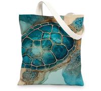 Turtle Canvas Tote Bags, Artistic Ocean Life Pattern Reusable Grocery Bags, Eco-Friendly Lightweight Washable Shoulder Bags, Blue, 13x15 Inch