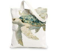 Turtle Canvas Tote Bags, Sea Turtle Design Reusable Grocery Bags, Bohemian Lightweight Washable Canvas Bags for Outdoor Travel Beach Picnic 13x15 Inch