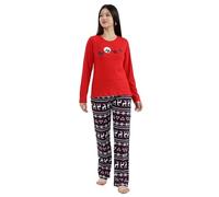TURTLE Christmas Pyjama Set Merry & Snug Women's Pyjama Set | 100% Cotton | Festive Reindeer & Santa Print (Red/Navy, L)