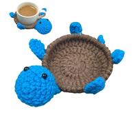 Turtle Coasters - Funny 3D Knitted Woven Decoration - Handmade Crochet Coaster | For Tabletop Protector Coffee Tea Cup Mug Water Drink House Party Housewarming Daughter Mum