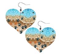 Turtle crawling on the beach Prints Leather Heart earrings Pendant Stylish and light Lightweight Dangle for Women Girls, One Size, Leather, No Gemstone