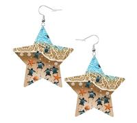 Turtle crawling on the beach Prints Leather star earrings Pendant Stylish and light Lightweight Dangle for Women Girls, One Size, Leather, No Gemstone
