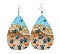 Turtle crawling on the beach Prints Leather Teardrop earrings Pendant Stylish and light Lightweight Dangle for Women Girls, One Size, Leather, No Gemstone