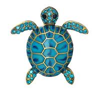 Turtle Crystal Brooches Sea Tortoise Enamel Animal Vintage Gold Plated Jewellery with Gift Bag Blue