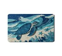 Turtle Dish Drying Mats For Kitchen Counter, Blue Ocean Absorbent Rubber Drainer Mat, Coastal PU Leather Drying Pad For Kitchen Beach Bar Protector 12x20 Inch