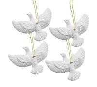 Turtle Doves - White Ďove Christmas Ornaments, 4 Piece Peace Love Joy Resin Holiday Decor | Bird Tree Decorations Wedding Party | Festive Home Table Centerpiece Family Gathering