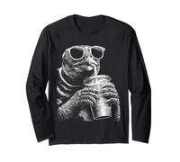 Turtle Drinking Iced Coffee Funny Animal Meme y2k Grunge Long Sleeve T-Shirt