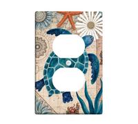 Turtle Duplex Outlet Covers Wall Plate, Coastal Artistic Starfish Flower Summer Teal Plastic Standard Size Double Power Outlet Cover Plate for New Apartment Home Bedroom Office Decor