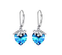 Turtle Earrings 925 Sterling Silver Heart Earrings Crystal Dangle Earrings Drop Earrings Tortoise Animal Earrings Turtle Jewellery Gift for Girls Mom Daughter Wife Girlfriend Ladies