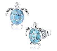 Turtle Earrings, 925 Sterling Silver Stud Earrings Cute Animal Ear Studs Jewellery Blue for Women Girl (Earrings)