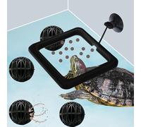 Turtle Feeding Ring for Fish Tank and 4pcs Nitrifying Balls Set, Float Fish Food Holder and Aquatic Toys for Turtles Tortoise Goldfish Guppy Koi Puffer, Aquatic Turtle Tank Accessories (Black Square)