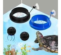 Turtle Feeding Ring Tank Aquarium Accessories, 2pcs Turtle Feeding Ring and 2pcs Nitrifying Balls, Fish Food Holder and Aquatic Toys for Turtles Tortoise Fish, Tank Accessories (Blue, Black, Round)