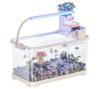 Turtle Fish Tank,Turtle Tank Starter Kit,Betta Fish Tank Starter Kit With LED Light,Convenient Bottom Drainage, And Versatile Design For Turtles, Crabs,Fishes, Amphibians,Reptiles.(Small)
