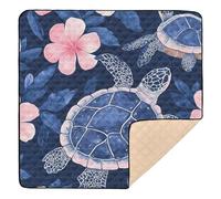 Turtle Flower Blue Pattern Cute Foldable Baby Playmat for Indoor Outdoor Portable Tummy Time Activity Mat for Babies Infants Toddlers, 50'' x 50''