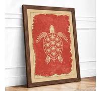 Turtle From Above Vintage Framed Wall Art Print A4 (29.7×21cm) Walnut, Wall Decor for Living Room, Bedroom, Office & Home, Ready to Hang, Art Gift