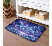 Turtle Galaxy Quick Dry Bath Mat, Blue Cosmic Sea Turtle Absorbent Non Slip Shower Mat, Summer Decorative Flannel Washable Bath Rugs 16x24 Inch