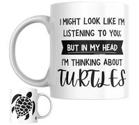Turtle Gift Mug | I Might Look Like I’m Listening to You But in My Head I’m Thinking About Turtles Coffee Mug, Novelty Funny Turtle Gift for Anyone Who Loves Turtles