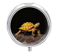 Turtle Ground Walking Decorative Metal Pill Box 3-Compartment - Portable Medicine Organizer for Vitamins, Travel Pill Case with BPA-Free Inserts, Personalized Gift for Women Men