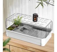 Turtle Habitat Starter Kit with Plastic Aquarium Tank, Breeding Display Box, Terrarium Cover Set, and Shower Filter System for Reptiles