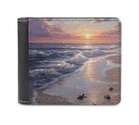 Turtle Hatchlings Crawling on The Beach Trendy Bifold Wallet for Men Classic ID Window Large Capacity Slim Leather Wallets