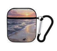 Turtle Hatchlings Crawling on The Beach Wireless Bluetooth Earbud Case Compatible with Airpods 1/2 Earphone Cover Pouch with Stainless Steel Carabiner