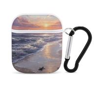 Turtle Hatchlings Crawling on The Beach Wireless Bluetooth Earbud Case Compatible with Airpods 1/2 Earphone Cover Pouch with Stainless Steel Carabiner