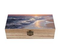 Turtle Hatchlings Crawling on The Beach Wooden Memory Box with Hinged Classic Keepsake Wedding Card Jewelry Storage Boxes for Anniversary Birthday