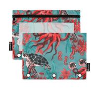 Turtle Hawaiian Fish Seahorses Marine Life Pencil Pouches 3 Rings with Clear Window Fabric Pencil case in Assorted Colors 3 Rings Zipper Binder for Classroom School Office Supplies Multicolored 2