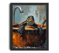 Turtle In Bathtub Oil Style Painting Print Cute Animal Wall Art Tortoise Picture A3 Poster on Canvas - Wall Art Home Decor Movie Poster Canvas Film Cinema Retro Vintage Cult Classic Nostargic Saga Mo