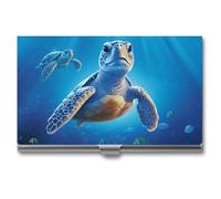 Turtle in Blue Water Business Card Case for Women Or Men Snaps Closed Portable Name Holder Credit Card Holder for Business Meeting Use