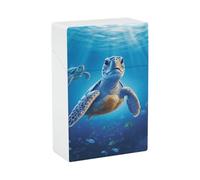 Turtle in Blue Water Cigarette Case, Plastic Waterproof Shockproof, Airtight Push Open Cigarette Box, Capacity King Size Cigarette Holder, Portable Cigarette Container for Outdoor Travel Camping Offic